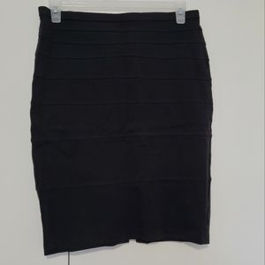 Black Midi Bodycon Skirt, Tiered Panels, Like new